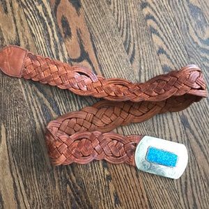 Brown leather and silver metal plate belt
